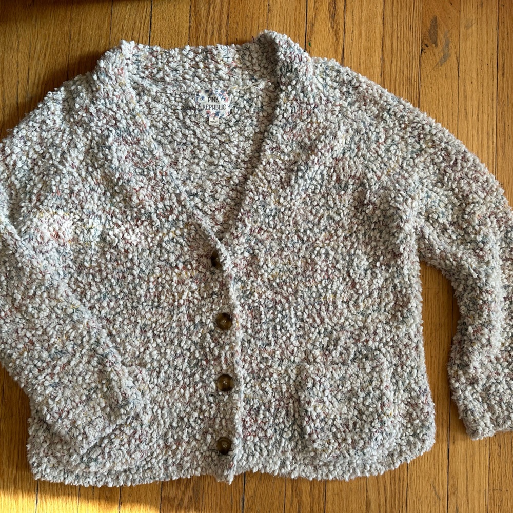 Pink Republic Cardigan Sweater Plush Textured